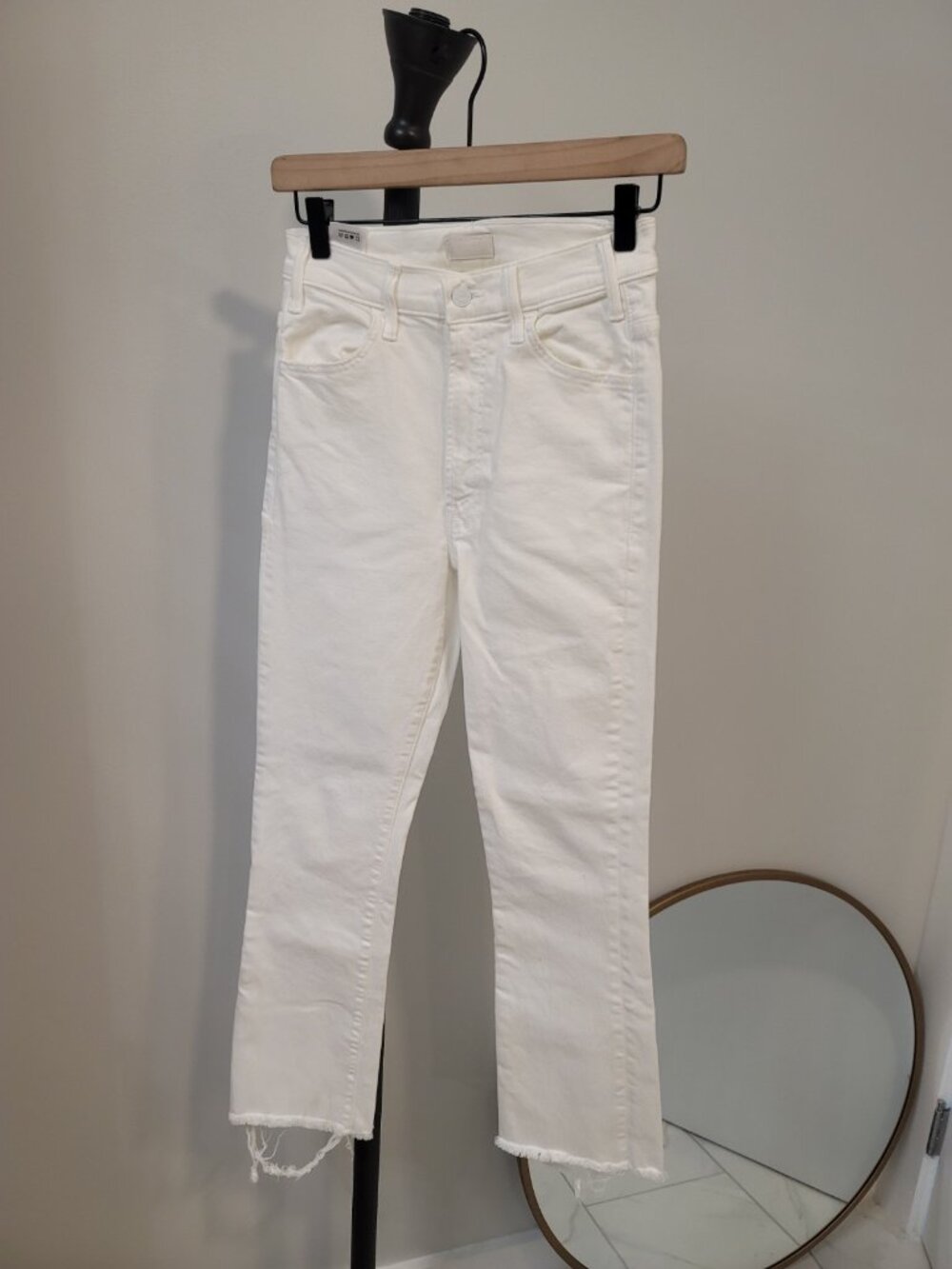 Mother The Hustler Ankle Fray Jeans Womens 26 White Raw Hem Crop USA Denim - Picture 1 of 9